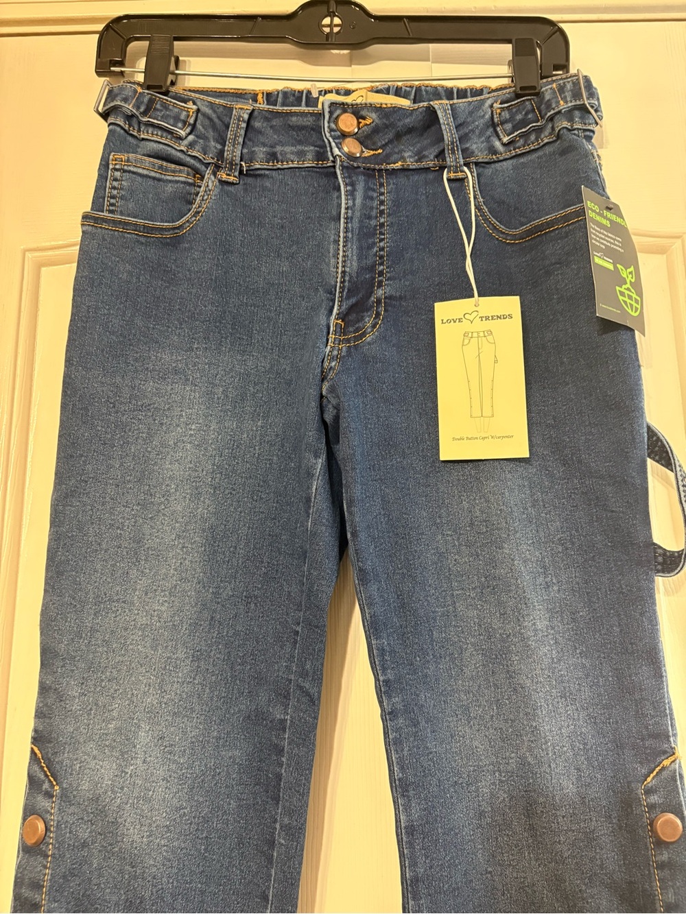 Dark Blue Snap-Accent Cropped Jeans - Picture 3 of 5